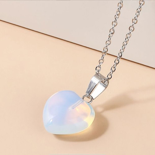 Opalite Heart Necklace new, 51 cm, stainless steel