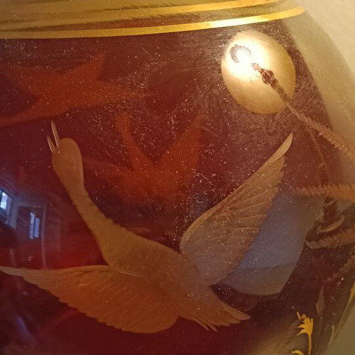 Egermann vintage vase with Bohemian glass and gilded engravings