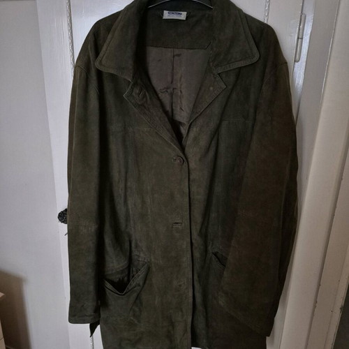 Ulla Popken leather suede jacket used, green, XXXL