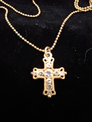 Cross used made of gold-plated steel and zircon