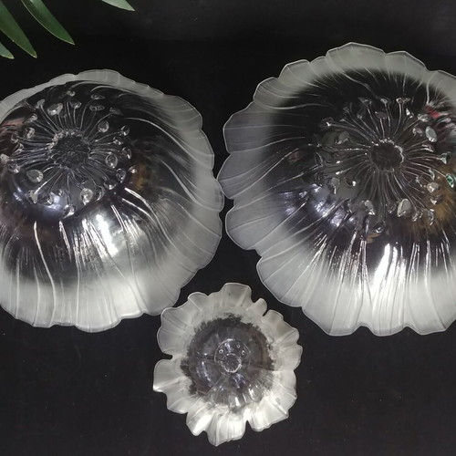 Maleras Wind Flower pair of lead crystal bowls Mats Jonasson Sweden 80s new