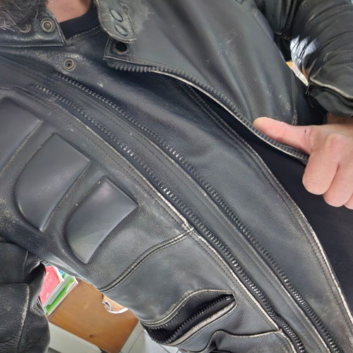 Ji Amsa leather motorcycle jacket used, size Large