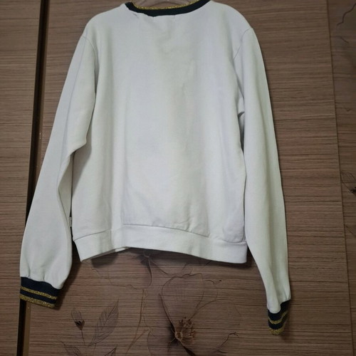 Le Trone Noir girls' white sweatshirt with sequins, blue and gold trim, like new