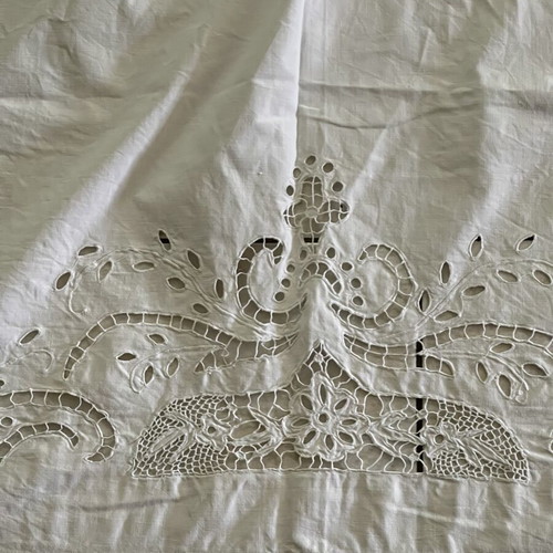 Vintage curtain used with cutwork embroidery on cotton fabric