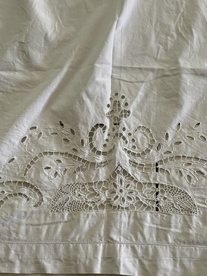 Vintage curtain used with cutwork embroidery on cotton fabric