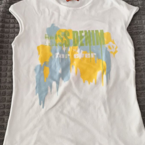 Miss Denim girls' t-shirt like new, size 134 cm, white multicolor