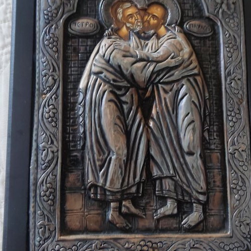 Religious icon used, silver 950°, Byzantine art replica