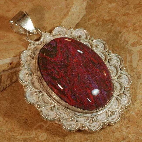 925 Silver Pendant with Red Jasper and 925 Silver Chain or Silk Cord New