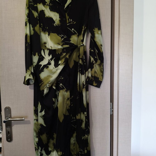 Satin Wrap Maxi Dress Medium with Abstract Print like new