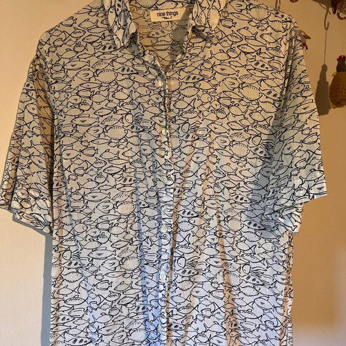Nice Things summer shirt used, white and grey, size S