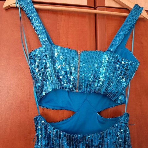 Enzzo midi dress with sequins, blue, size S