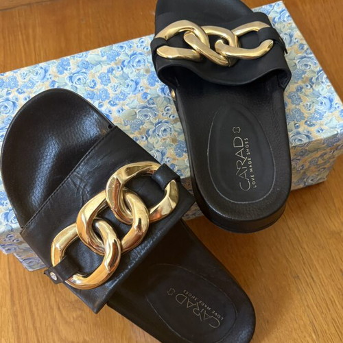 Carad leather sandals size 38 like new with gold chain detail