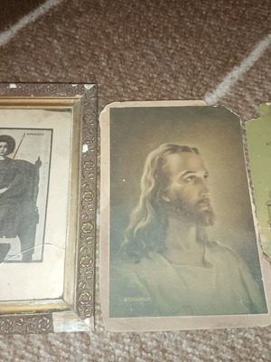 Religious images used, old, set of 3, paper