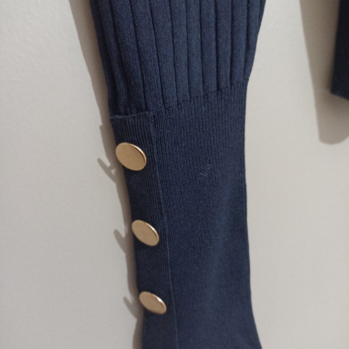 Ribbed knit cardigan new with gold buttons blue size M