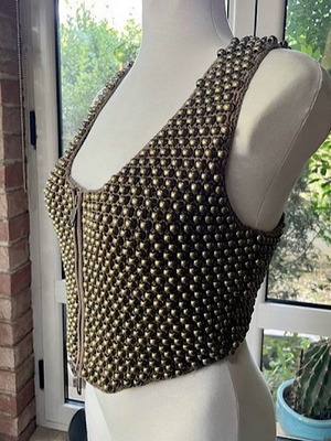 Temperley London Vest New Cotton Waistcoat with Metallic Beads