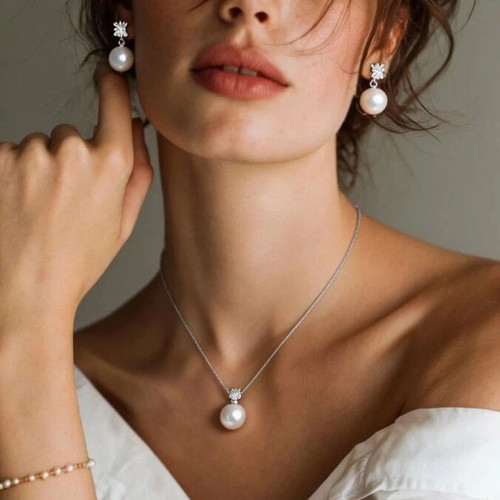 18K Gold Plated Pearl Jewelry Set Necklace and Earrings