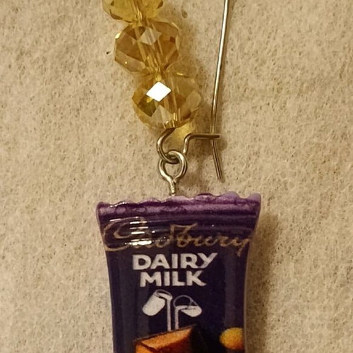Cadbury's handmade dangling earrings with yellow beads new
