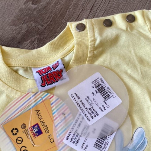 Tom n Jerry Alouette T-shirt new, colorful yellow, ages 2-3