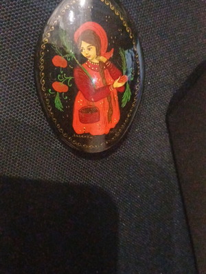 Vintage Russian Handpainted Brooch like new, black
