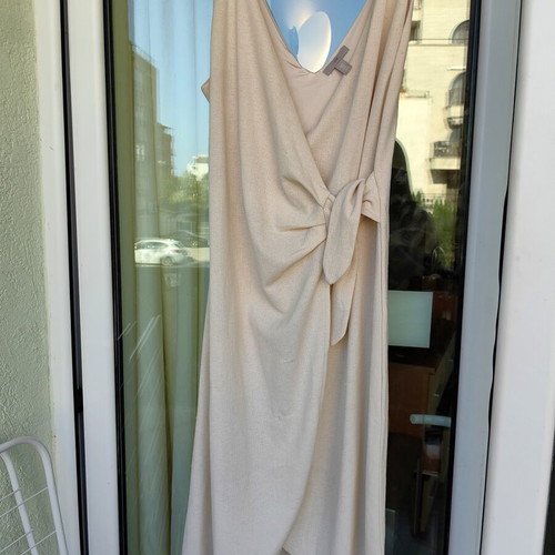 H&M midi dress with wrap front and V-neck, beige white