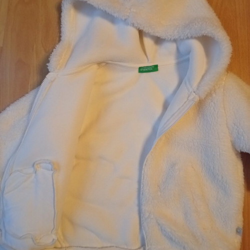 Benetton girls' fur jacket like new, size 4 years 104 cm, white