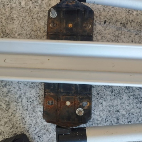 Car Roof Bars set used, aluminum Hakr with snowboard and bike mounts