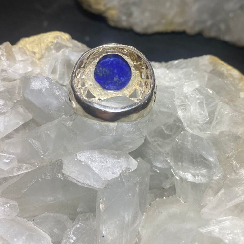Silver ring with natural lapis lazuli cabochon AA quality new #19