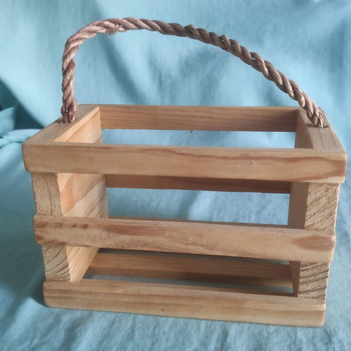 Cuccio Naturale Mini wooden crate with rope handle new