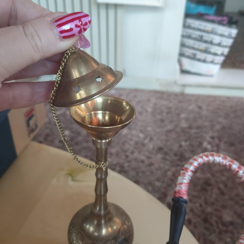 Decorative hookah vintage style metal with embossed designs and fabric hose like new