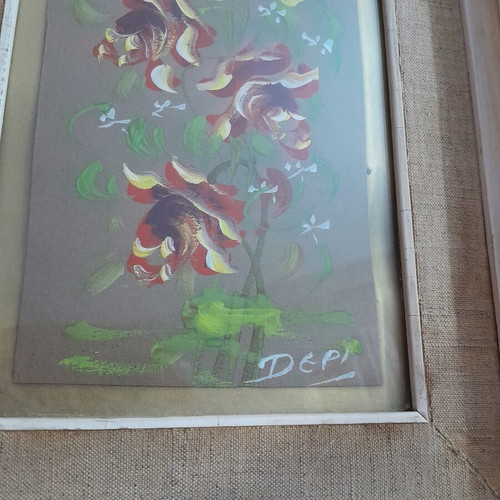 Depi painting on cardboard framed, used