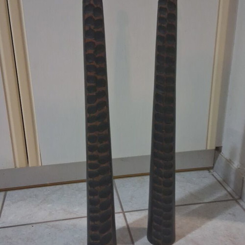 Decorative set of 2 used, bronze with wood, 66 cm height