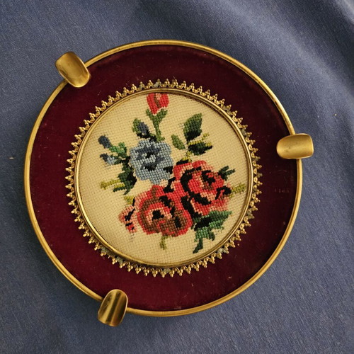 Ashtray vintage with embroidery used
