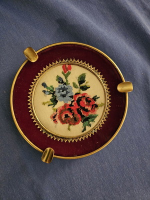 Ashtray vintage with embroidery used