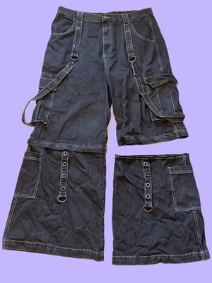 Minga London Μαύρο convertible cargo παντελόνι wide leg, μέγεθος 38