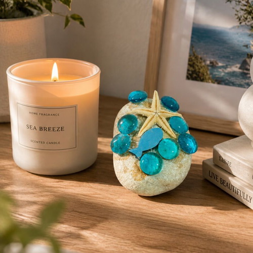 Handmade Sea Decor with Starfish and Blue Stones