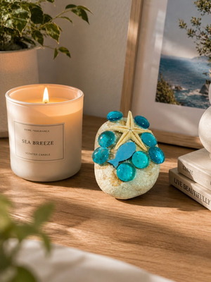 Handmade Sea Decor with Starfish and Blue Stones