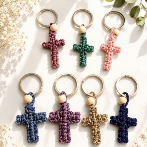 Handmade macrame cross keychains, new