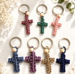 Handmade macrame cross keychains, new