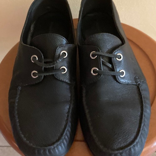 Massimo Dutti leather moccasin boat shoes, black, size 41