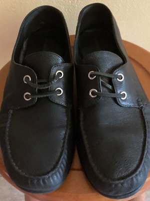 Massimo Dutti leather moccasin boat shoes, black, size 41