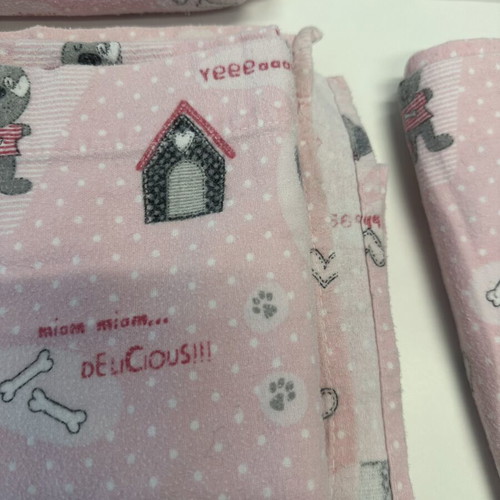 Flannel cotton single bed sheet set, pink with dog print