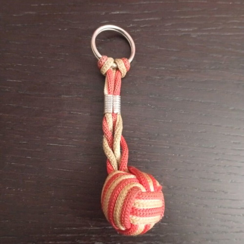 Monkey Fist keychain used, red paracord