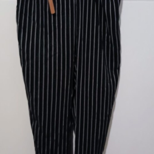 Attrattivo striped high-waist pants used, black with brown belt, size S