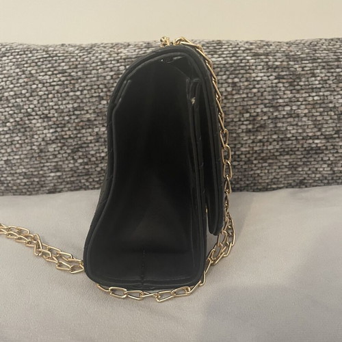 Bag new black chevron quilted with gold chain and V detail