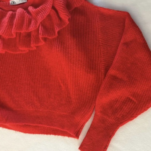 Zara cropped knit sweater, bright neon orange, size L
