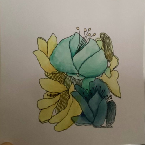 Flowers abstract drawing new, original hand-painted artwork