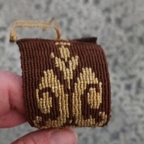 Cuff bracelet like new, handmade micro-macrame, brown and gold tones