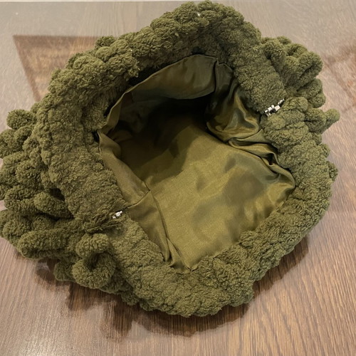 Handmade bucket bag in forest green micropolyester