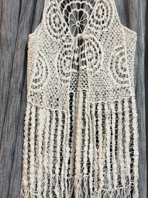 Crochet boho vest with fringes like new, white