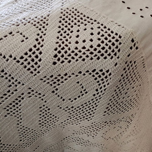 White handmade curtain with wide lace and appliqué embroidery new